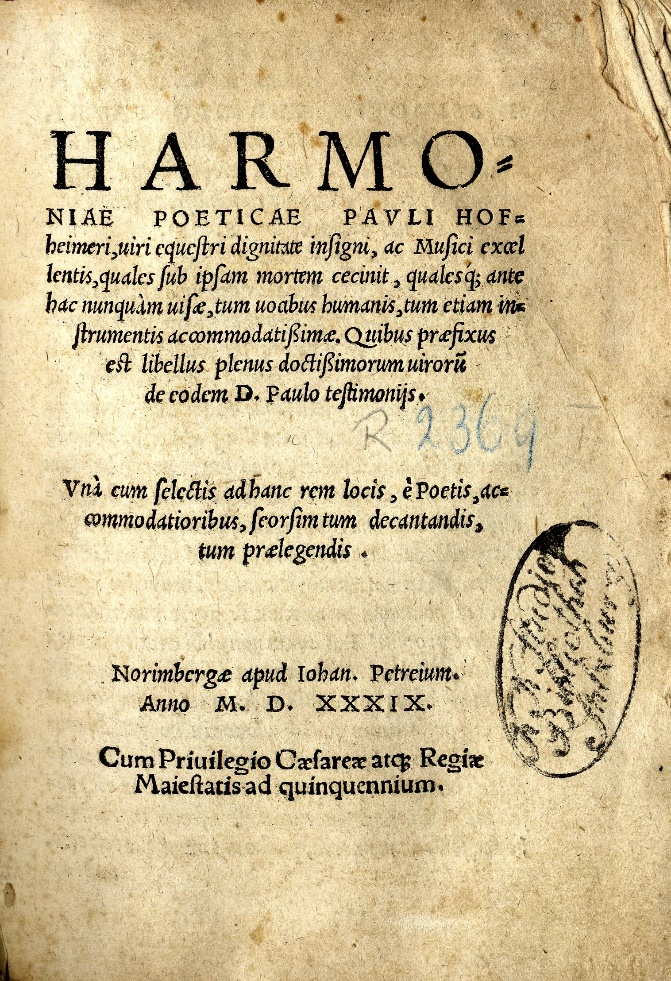 Abb. Hofhaimer, Harmoniae poeticae