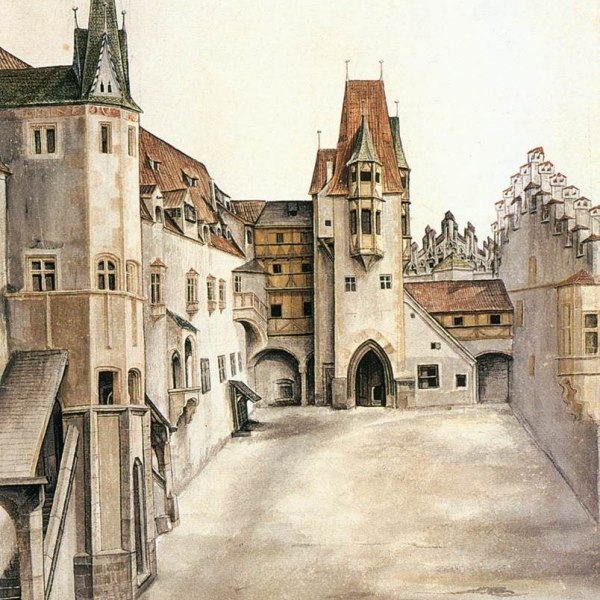 Fig. Albrecht Dürer, A castle yard. Watercolour (c. 1490), © Albertina Wien