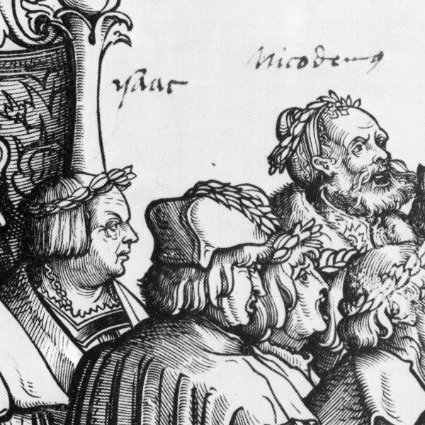 Henricus Isaac and Nicodemus in the Triumphzug of Emperor Maximilian (c. 1520). Proof-sheet by Hans Burgkmair, © Dresden, Staatliche Kunstsammlungen
